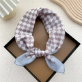 Chic lavender and white gingham cotton linen square scarf for hair and neck styling - Pink Two-Tone Gingham