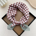 Brown checkerboard cotton linen small square scarf with gray sheer trim in a gift box - Caramel Two-Tone Gingham