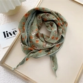 Double-layer diamond silk scarf in sage green with vintage orange floral pattern - 30*125cm / Green Rose Double Layer