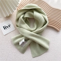 Detail shot of light green ribbed knit scarf with woven label on marble surface - One Size / Fruit Green