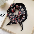 Double-layered diamond silk scarf with vintage red rose floral print on black chiffon base - 30*125cm / Black Rose Double Layer