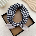 Classic black and white checkered cotton linen neck scarf with elegant knotted styling - Black Two-Tone Gingham