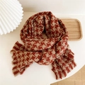 Sciarpa pied-de-poule rosso ruggine e beige con frange per il calore invernale - Pied de Poule Rosso Arancio