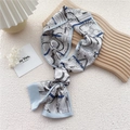 Light blue equestrian chain print silk neck scarf for women with elegant knot styling - Hook Rope Light Blue Edge