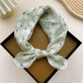 Light green floral cotton linen scarf tied in a bow knot inside a brown display box - Green Six-Petal Flower
