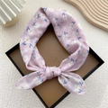 Pink floral cotton linen square scarf with daisy print used as a neckerchief - Pink Six-Petal Flower