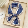 Elegant navy blue silk scarf with white pink colorblock and D-pattern monogram print - Blue Letter D Geometric (21X)