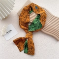Long silk scarf for women featuring double-sided orange and dark green floral pattern - Simple Line Seven-Leaf Flower
