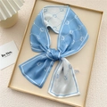 Light blue skinny silk scarf twilly with retro letter prints and dot patterns - Blue Sprout Dots (24X)