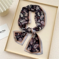 Classic black paisley satin skinny scarf with light blue polka dot trim for women - Black Bubble Frame Paisley (15X)