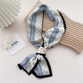 Elegant beige silk-feel long scarf with black diamond dots and soft blue edge details - Dashed Grid