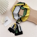 Fashionable yellow and green geometric splicing skinny silk scarf with a satin finish - Madame Horse Yellow Green