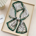 Chic skinny silk scarf with green D-letter print and contrast borders for hair and neck - Green Letter D Geometric (23X)