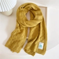 Fashionable long ginger yellow knitted scarf with hollow diamond pattern and label - Ginger Yellow