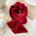 Sciarpa a maglia rosso scuro con strisce blu e morbida trama in mohair per l'inverno - 20*160cm / Rosso