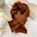Sciarpa a maglia a righe marrone caramello con linee verde scuro, stile retrò preppy - 20*160cm / Arancione