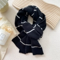 Long knitted scarf with classic black and white stripes for women and men - 20*160cm / Black