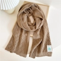 Fashionable khaki knitted scarf with diamond hollow pattern and woven label for winter - Camel