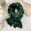 Winter chunky knit scarf with green and yellow stripes in a stylish cozy design - 20*160cm / Green