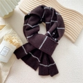 Dark brown striped knit scarf for women with blue accents and soft plush texture - 20*160cm / Brown