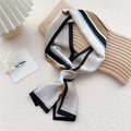Elegant striped long silk scarf in black and coffee tones for stylish women's neckwear - Edge Stripe Black Border