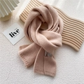 Chic lotus pink knitted wool blend scarf with chunky texture and premium brand label - 18*155cm / Pink