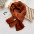 Caramel orange knitted scarf for winter with woven texture and minimalist decorative label - 18*155cm / Caramel color