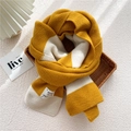 Knitted winter scarf featuring ginger and cream color-blocking with waffle texture - Yellow White Striped