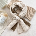 Knitted winter scarf in milk white and dark coffee brown spliced design for women - Camel & Beige Color Block