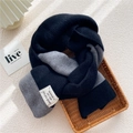Winter chunky knit scarf with black and grey color block stripes and fabric label - Striped Black Grey