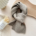 Short knitted solid color scarf in oatmeal beige with premium leather brand tag detail - 18*155cm / Light Khaki