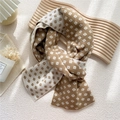 Classic brown and white plaid knit scarf with diamond patterns for winter warmth - Long Style / Khaki and White Diamond