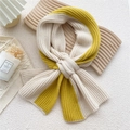 Knitted crossover scarf in bright yellow and beige patchwork design with chunky wool yarn - Yellow & Beige Color Block
