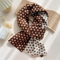 Two-tone dark brown and beige knitted scarf with geometric floral jacquard patterns - Long / Brown and White Diamond