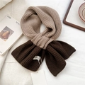 Two-tone ribbed knit crossover scarf in beige and brown with handmade fashion label - Brown Dual Color