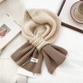 Knitted crossover scarf with beige and coffee color blocking and handmade tag - Apricot Dual Color