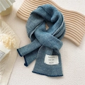 Blue and white herringbone knit scarf with a minimalist decorative fabric patch - 20*155cm / Lake Blue