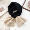 Black and beige knit crossover scarf with handmade fashion tag in thick winter texture - Black Dual Color