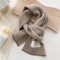Brown and beige herringbone knit scarf with woven brand label for winter warmth - 20*155cm / Khaki