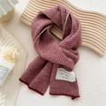 Red and white herringbone knit scarf featuring a vintage style patch and warm texture - 20*155cm / Burgundy