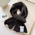 Long dark brown knit scarf for women with soft ribbed texture and warm cashmere feel - 22x150cm / Heathered Coffee