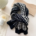 Winter knitted heart scarf in black and white contrast pattern with soft rib knit texture - 28*180cm / Black and White Heart