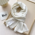 Elegant white ribbed knit long scarf made of soft warm fabric for winter fashion - 22x150cm / Pearl White