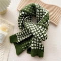 Knitted winter scarf with dark green and cream heart patterns and ribbed edge finish - 28*180cm / Green and White Heart