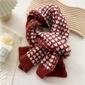 Knitted winter scarf in deep red with white heart jacquard and ribbed edges - 28*180cm / Orange and White Heart