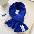 Chic royal blue knitted scarf in soft ribbed texture on a wooden tray decor - 22x150cm / Sapphire Blue