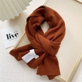 Long knit scarf in caramel brown with ribbed texture and minimalist wash label - 22x150cm / Caramel color