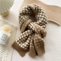 Thick knitted heart pattern scarf in brown and white finish for autumn and winter - 28*180cm / Khaki and White Heart