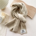 Thick beige chunky knit scarf with diamond textures and minimalist woven brand label - 12.6x70.8 Inch / Off White
