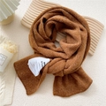 Caramel brown knit scarf for women with soft chunky texture and stylish woven label - Caramel (MARI Tag)